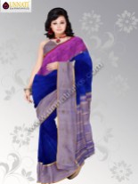 Lovely ink blue color pure silk Uppada saree with matching blouse has got all over two sides border in purple and grey color shining along small zari border and grey colour shining pallu is apt for wedding ceremonies and party events