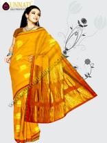 Dazzling party yellow uppada silk pattu saree with blouse has got mango boota 3 inch zari churi border and elegant pallu is apt for wedding and party wear