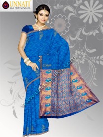 Gorgeous blue color uppada pure silk saree.This blue color uppada silk sari has blue color handcrafted ethnic booties. And it has got zari weaving mango booties along with zari border and elegant pattu work designer pallu is suitable for party and wedding wear